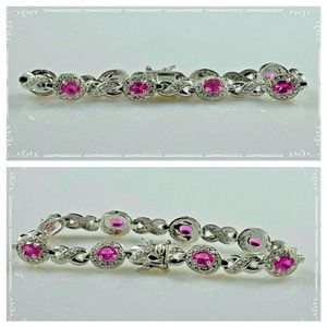 Pink Sapphire Diamond Accents Tennis Bracelet
